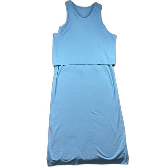 Pure J Jill Racer Back Maxi Dress Layered Tank Coastal Blue Medium Tall G320 - Picture 1 of 10